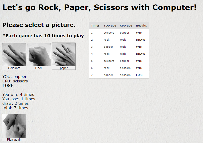 Simple Rock, Paper, Scissors Games
